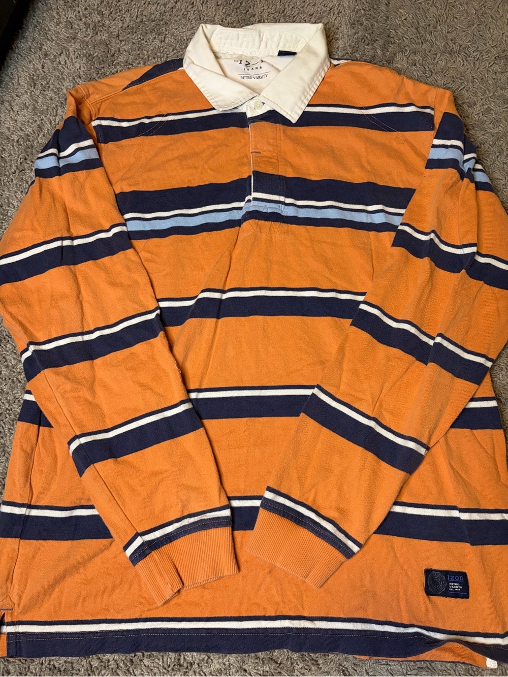 Izod Men's Orange Rugby Shirt with Navy & White Stripes
